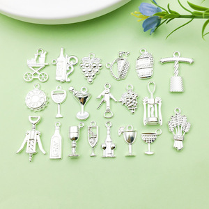 Colgante con temática de vino de aleación de plata, formas mixtas, accesorios de joyería DIY para hacer pulseras y collares - Product Image 1