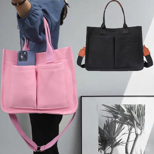 Canvas Tote Bag With Front Pockets Magnetic Closure Shoulder Crossbody Bag For Everyday Use Spring 2024 - Product Image 1