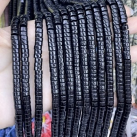 Perles plates en pierre noire 4x2mm/6x3mm, perles intercalaires en pierres précieuses hautement polies pour la fabrication de colliers et bijoux faits à la main, vente en gros