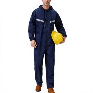 Custom Logo High Quality Solid Color Unisex Work Coverall Mechanic Hooded <b>Overall</b> Workwear Jumpsuits Hi Viz Zipper Anti Fire - Product Image 1