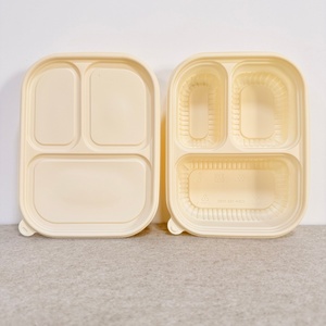 Boîte bento Bioleader écologique en amidon de maïs, 3 compartiments, 32 oz (1000 ml), compostable, plateau alimentaire à <span class=keywords><strong>emporter</strong></span> avec couvercle, pour la restauration - Product Image 5