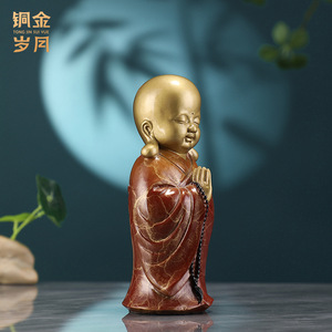 Figurine de Bouddha en cuivre et or, ornement artistique fait à la main, décoration artistique pour le salon, cadeau - Product Image 4