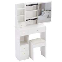 Table de maquillage moderne à grande capacité avec panneau en pin, tabouret rembourré, et rangement coulissant extra large pour chambre à coucher