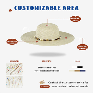 Chapeau de paille souple à large bord pour <span class=keywords><strong>femme</strong></span>, décoré de perles colorées et d'étoiles de mer, personnalisable, idéal pour l'été et les voyages en extérieur, directement de l'usine - Product Image 2