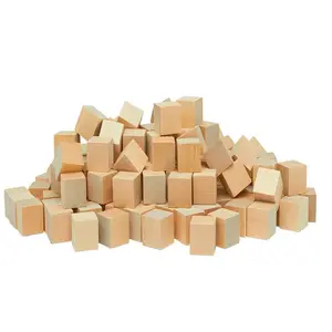 未完成の木製ブロック3/4インチ、工芸品やDIYの家の装飾用の100個の小さな木製キューブのパック