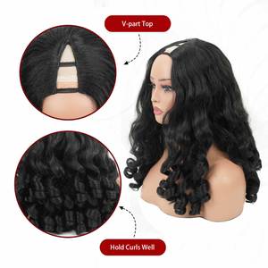 Peluca Rizada con Ondas Sueltas, Económica y Realista, con Parte en V, de Alta Calidad, Sin Pegamento, Sintética, con Línea de Cabello Natural Transparente, 180% de Densidad - Product Image 2