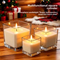 Tempat Lilin Kaca Borosilikat Persegi Bebas PFAS Bebas Timbal Berbagai Ukuran, Kubus Bening Tebal untuk Dekorasi Pernikahan & Natal DIY