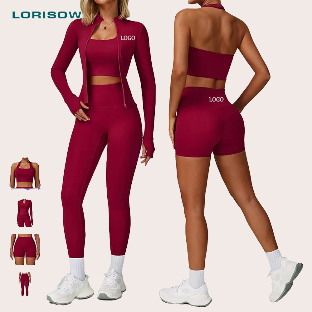 LORISOW Halter Sports Bra Legging Shorts Zip up Athletic Jacket Gym Workout Fitness Sportswear Sports Suits Yoga Sets Women