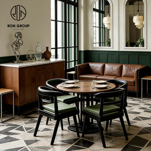 Ensemble de table et de chaises de restaurant moderne en bois vert et cuir, multifonctionnel, pour la restauration rapide et les cafés - Product Image 2