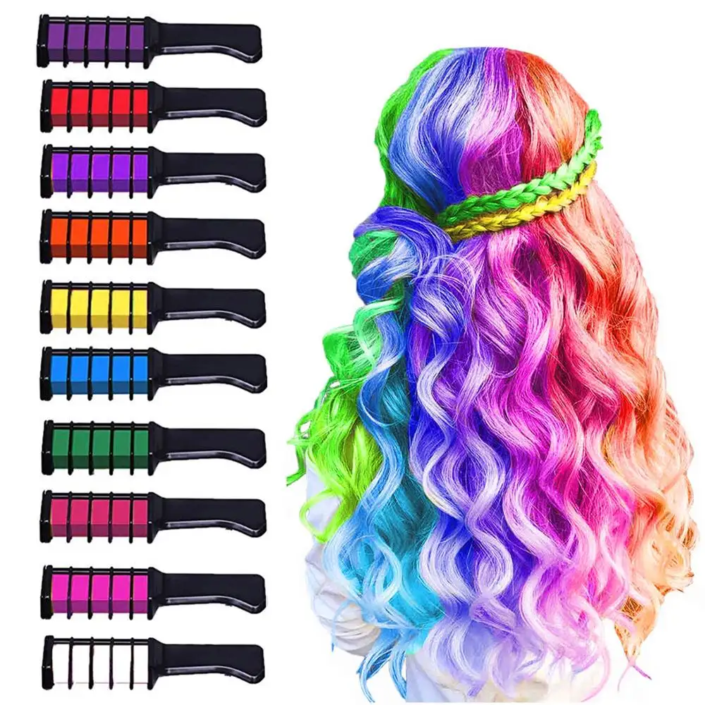 10 Colors Hair Chalk for Girls Gift, Kids Temporary Bright Hair Color, Hair Chalk Comb Birthday New Year Gift for Girls Of Ages