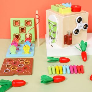 Montessori Early Education Wooden 9-in-1 Multifunctional Activity <b>Box</b> - Fishing, Pulling Carrots, <b>Bug</b> Catching, and More - Product Image 1