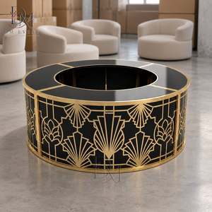 Barra de Bar Redonda Plegable de Acero Inoxidable Dorado y Negro con Rejilla de Panal, Personalizada, Grande, con Tapa de Vidrio Templado Desmontable - Product Image 2
