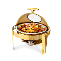 LIYUNDA Fabrik Maßgefertigter 6L Speisenwärmer Gold Silber Optisch Ansprechender Edelstahl Runder Roll-Top Chafing Dish für Restaurant Hochzeit