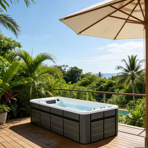 Piscina sobre suelo con sistema de natación contracorriente sin fin, spa grande para exteriores, sistema de entrenamiento, <span class=keywords><strong>construcción</strong></span> con estructura de acrílico. - Product Image 3