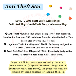 SOMOTO อุปกรณ์ป้องกันการโจรกรรม Star T40T45 สกรูและน็อตป้องกันการโจรกรรม อลูมิเนียม เครื่องมือป้องกันการโจรกรรม - Product Image 2