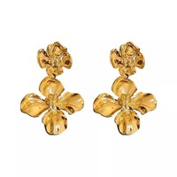 Boucles d'oreilles Fleur Dorée Rétro Exagérées, Style Haut de Gamme, Accessoires Féminins