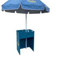 Comptoir de caissier en métal pliable portable avec parapluie de surface enduit de poudre pour les cabines de promotion de télécommunications en plein air pour MTN MoMo