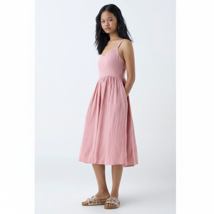 Robe trapèze en coton texturé rose poussiéreux Bombay Paisley - Product Image 1