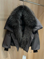 Janveny 2026 Nouvelle Veste Courte Matelassée Hiver pour Femme avec Col en Véritable Fourrure de Raton Laveur, Coupe Ample, Imperméable, 90% Duvet de Canard Blanc, Parka Chaude