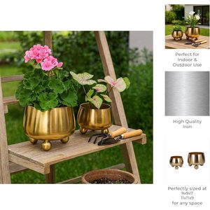 Macetas Modernas de Metal Dorado con Patas Esféricas para Interiores, Diseño Circular, Estilo Minimalista - Product Image 5