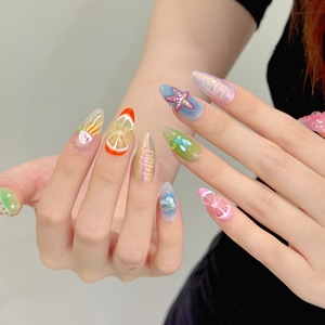 Ongles artisanaux de style européen et américain, purement Y2K, dégradé floral transparent, amande, à presser - Product Image 3