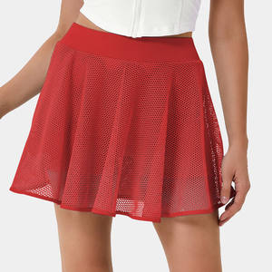 Rok tenis 2 dalam 1 jala elastis bernapas pinggang tinggi buatan khusus dengan celana pendek bawaan gaun lari Yoga Gym - Product Image 4