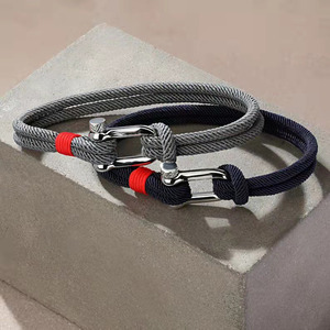 Braccialetti a forma di U in acciaio inossidabile nero PVD con corda di emergenza per salvataggio all'aperto braccialetti intrecciati a doppio strato - Product Image 2