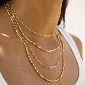 <span class=keywords><strong>Cadena</strong></span> de eslabones chapada en oro de 14k para mujer, caja de collares venecianos, collares de capas - Product Image 1