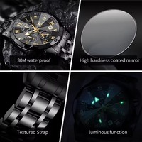 OLEVS 3675-Montre analogique à quartz pour homme, montres habillées d'affaires, calendrier, bracelet en acier inoxydable, phase de lune, montres-bracelets classiques pour homme