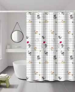 Dingxin biểu tượng tùy chỉnh dễ thương động vật Mèo 3D in Polyester rèm tắm vải bền Rèm phòng tắm 72 * 72in
