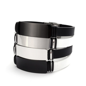Bracelets géométriques en acier inoxydable et silicone pour hommes, bijoux de couple tendance, cadeau, design d'anneau elliptique - Product Image 2