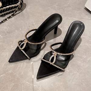 Sandalias de Tacón para Mujer, Negras, Tacones de Aguja, Decoradas con Lazo, Elegantes, Tendencia de Moda de Verano, Punta Puntiaguda, Cierre de Hebilla, Tacón Alto - Product Image 1