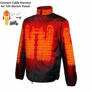 Custom Design 12V Dual Power Heated Electric Jacket for Men Waterproof Fabric Heated Coat for Winter for Motorcycles and Bikers