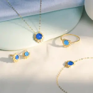 Wholesale Earrings Ring Bracelet Jewelry set 18k gold Necklace Sun Eyes Wedding Ladies Sapphire Gem jewelry set
