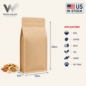 ถุงคราฟท์แบบตั้งได้สำหรับอาหารเกรด OEM ของสหรัฐอเมริกา ขนาด 10*20*6 ซม. (4*7.9*2.4 นิ้ว) มีซิปล็อคแบบรูดขึ้นได้ สำหรับบรรจุข้าว เมล็ดกาแฟ - Product Image 1