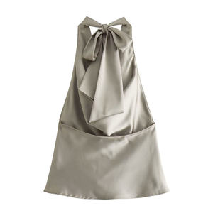 Nueva Camiseta Corta de Satén con Cuello Drapeado para Mujer, Top de Moda - Product Image 6