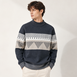 Pull-over d'hiver pour homme en gros, marque privée, fin, en nylon/coton, anti-rétrécissement, séchage rapide, respirant, motif 3D, blocs de couleur - Product Image 1