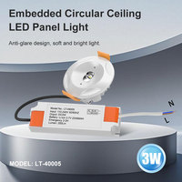 Plafonnier LED circulaire encastré haute luminosité 3W, panneau d'éclairage d'urgence 200 lumens, mini spot LED encastré
