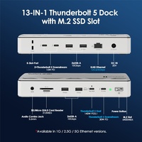 Base de Conexión Thunderbolt 5 13 en 1 Certificada por Intel para Mac y Windows, Integra una Ranura para SSD de hasta 6000 Mb/s, Alimentación PD de 140 W