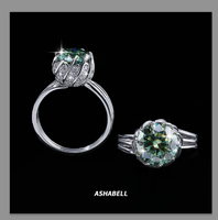Bague en argent sterling GAR S925 blanc avec grande fleur de moissanite vert émeraude 3CT 5CT pour femme, bague de mariage
