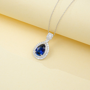 925 Silver Cultured Blue Sapphire <b>Necklace</b> <b>Necklace</b> Laboratory-Made Luxury Jewelry High-End Elegant Classic Style Hmonies H - Product Image 2