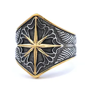 Hot Selling Personalized Viking 8 Pointed Star Shaped Stainless Titanium Steel Ring