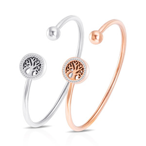 Tree Of Life Diamond Bracelet 14mm Round Brilliant Cut Openable <b>Bangle</b> For Women Everyday Wear Steel <b>Rose</b> <b>Gold</b> - Product Image 1