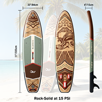 Planche de SUP gonflable en bois vert sauge de 11' (33 pouces de large), planche à pagaie tribale en bois naturel avec pompe pour la navigation fluviale
