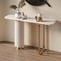 Console de style nordique italien, luxe léger, en métal, avec plateau en dalle de pierre, meuble d'entrée décoratif haut de gamme, simple et moderne, facile à assembler