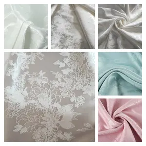 Kain Jacquard Satin poliester kain Jacquard Satin melar gaun piyama kain mawar elastis