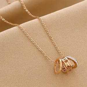 New Fashion Simple Stainless Steel Necklace Lady Time Imprint Stainless Steel Three Ring Stainless Steel Necklace Jewelry