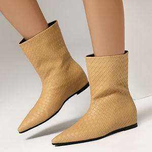 Wholesale Price Women's Braided <b>Flat</b> Heels Ankles Boots Solid on Shoes <b>Pointed</b> <b>Toe</b> Solid Short Booties - Product Image 3