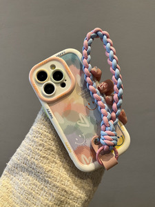 Coque de téléphone anti-chute pour <span class=keywords><strong>iPhone</strong></span> 14, 15 Pro, 12 Pro, avec bracelet coloré motif cœur graffiti et visière intégrée, nouvelle collection - Product Image 5