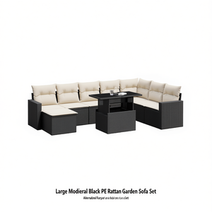 Modular Black PE Rattan Garden <b>Sofa</b> <b>Set</b> Outdoor Furniture Contemporary Design UV Resistant - Product Image 1